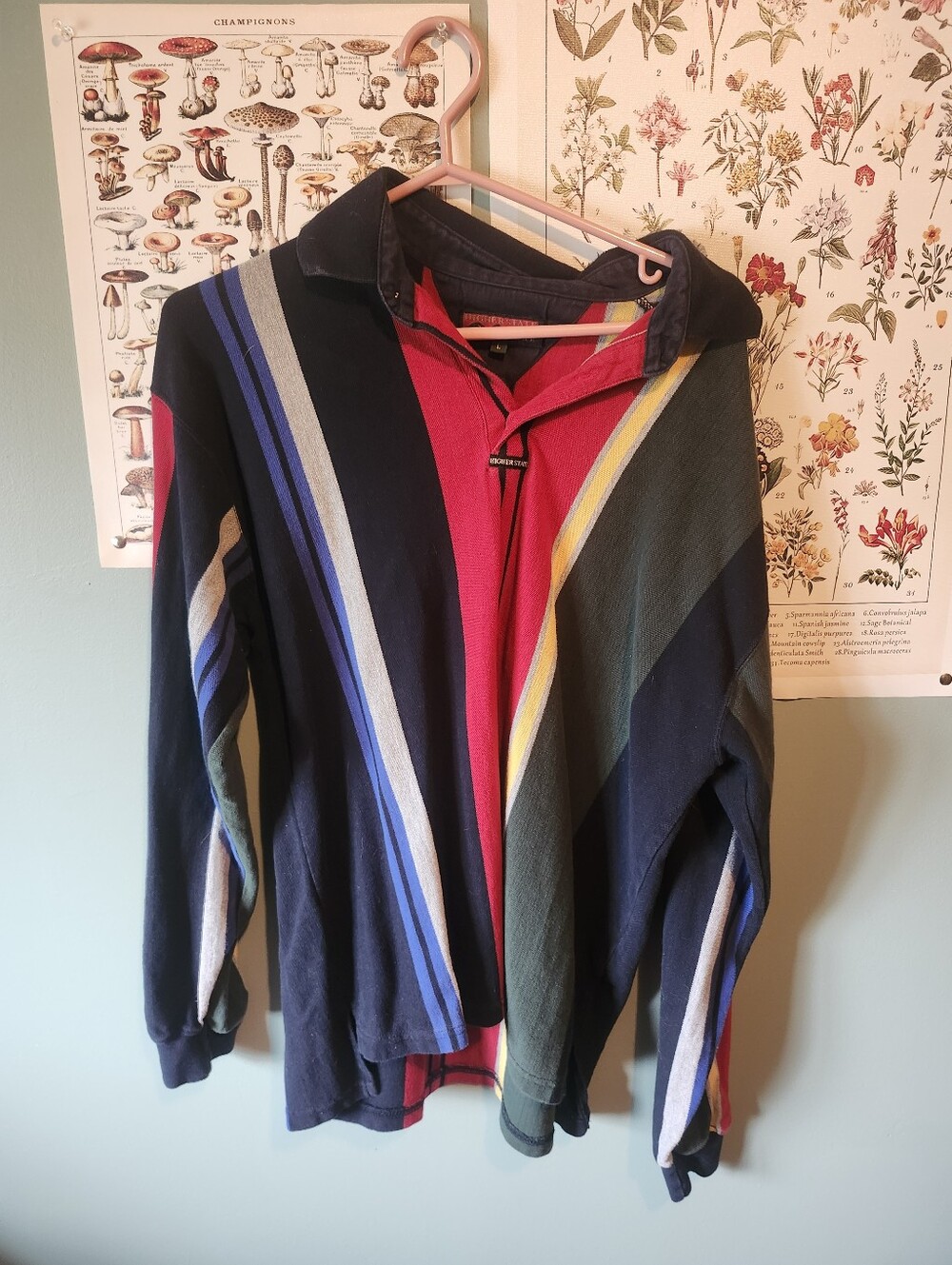 Vintage 90s Colorblock Stripes Rugby Shirt Higher State Adventure Size L Retro
